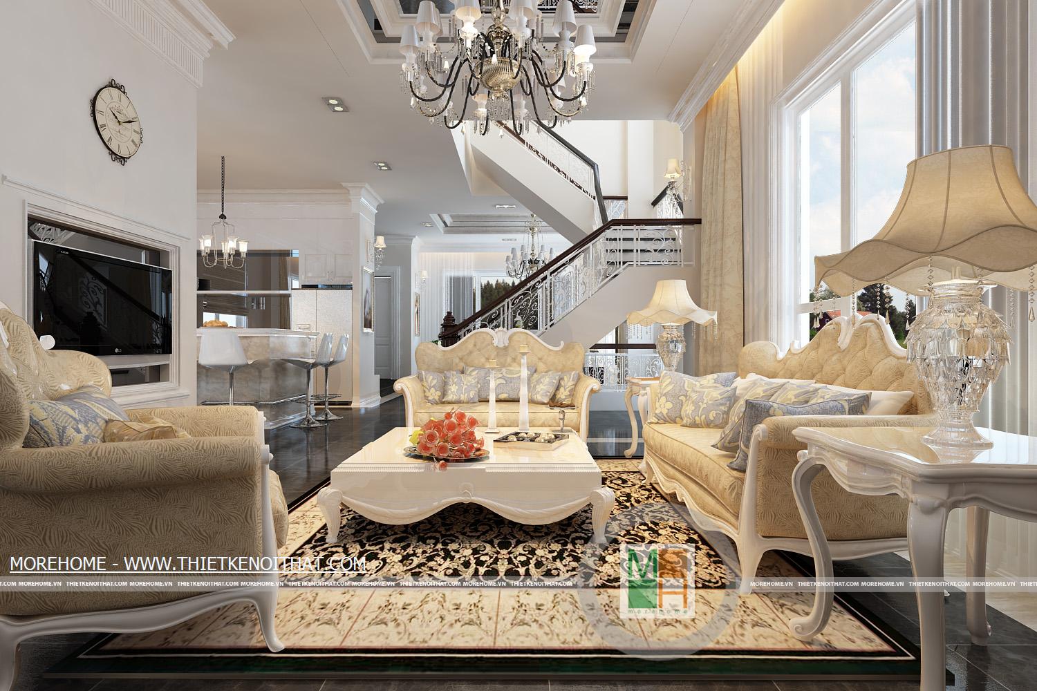 Thiết kế nội thất phòng khách tân cổ điển